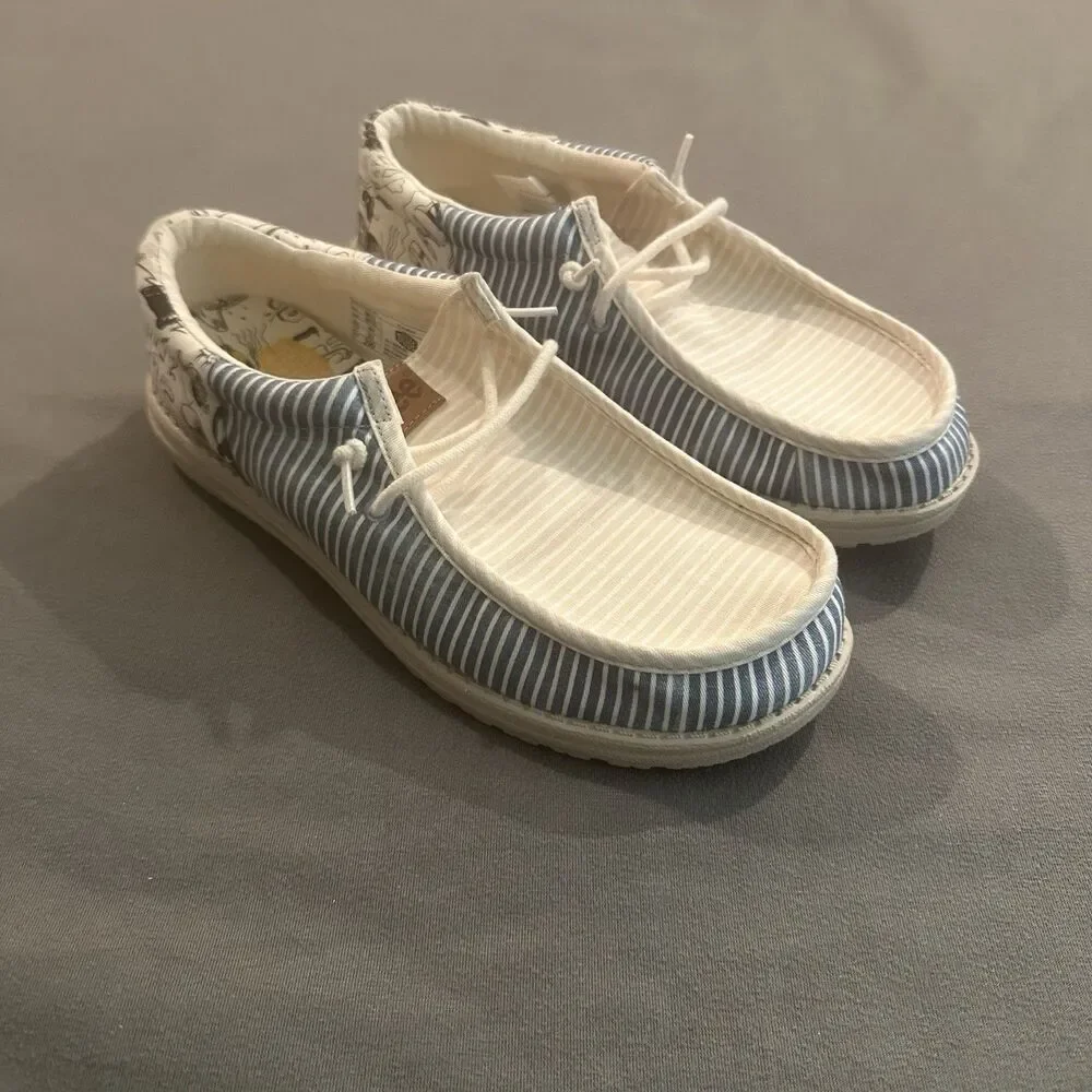 Hey Dude Wally Funk Lee Blue Multi Slip On Shoes Mens 11 Canvas Casual